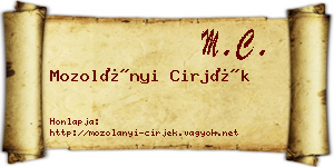 Mozolányi Cirjék névjegykártya